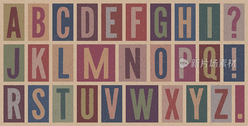 老式印刷字母卡- v3